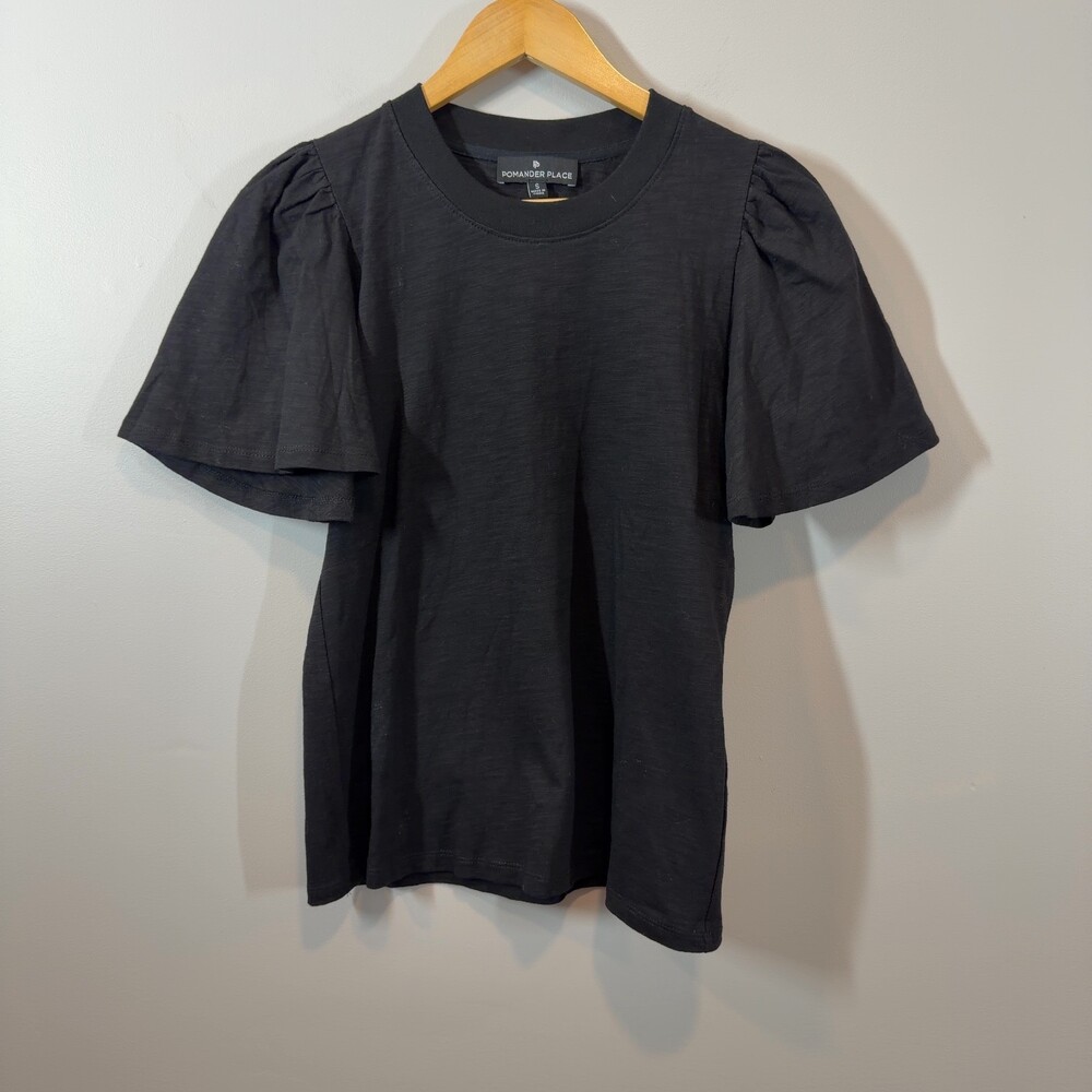 Pomander Place Black Puff Sleeve Cotton‎ T-Shirt Women's Size S Minimalist